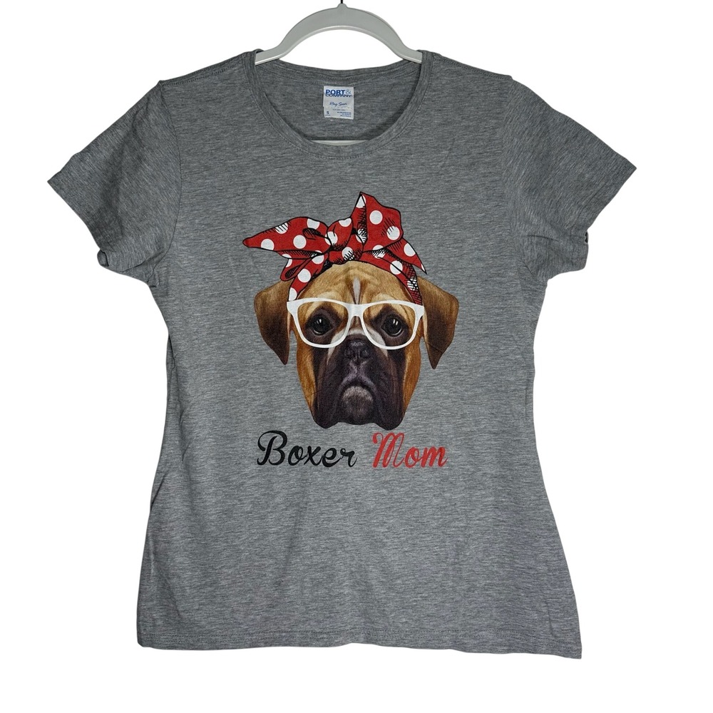 Port & Company Boxer Mom‎ Graphic T-Shirt Grey Ladies Small Ring Spun Cotton